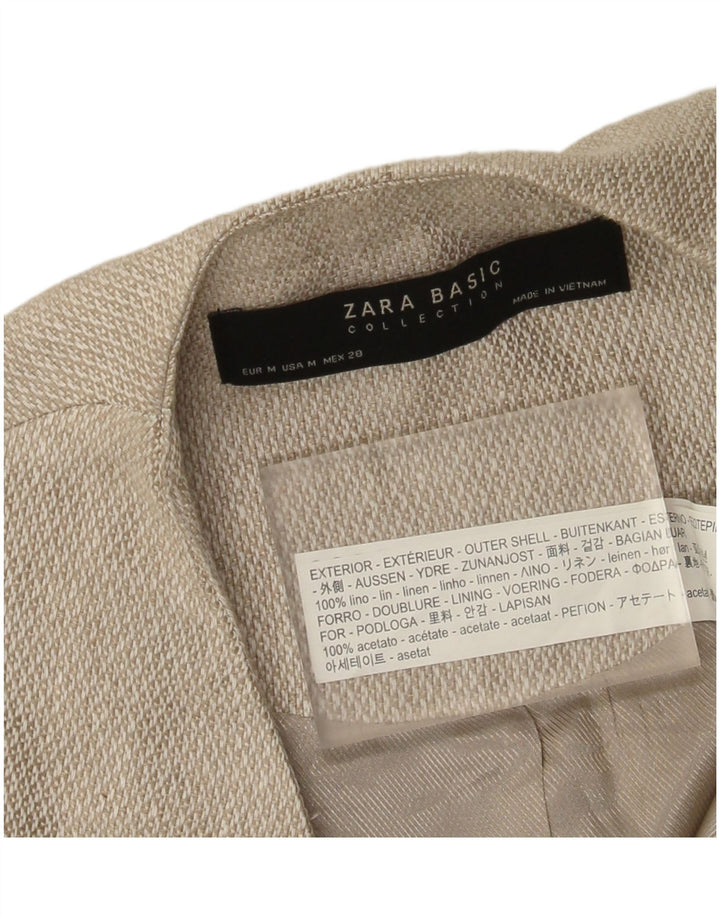 Sobretudo aberto feminino Zara UK 12 linho bege médio