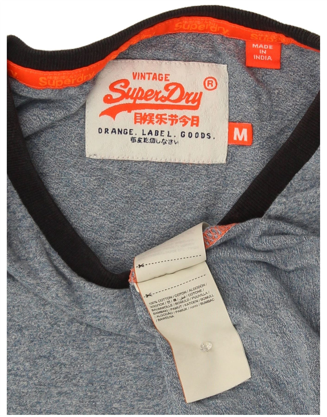 Camiseta masculina Superdry Top médio algodão manchado azul