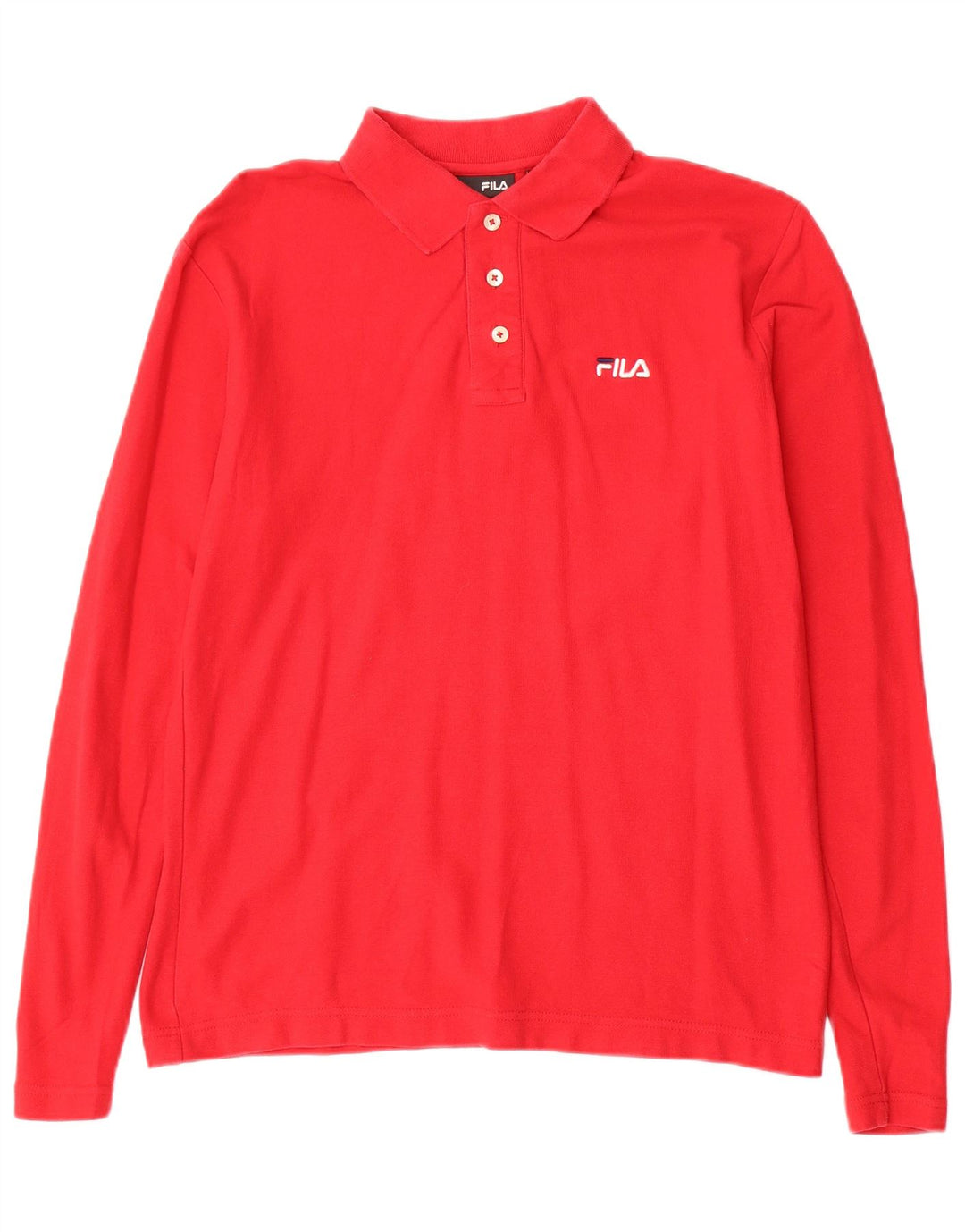 Camisa polo masculina Fila manga comprida pequena algodão vermelho