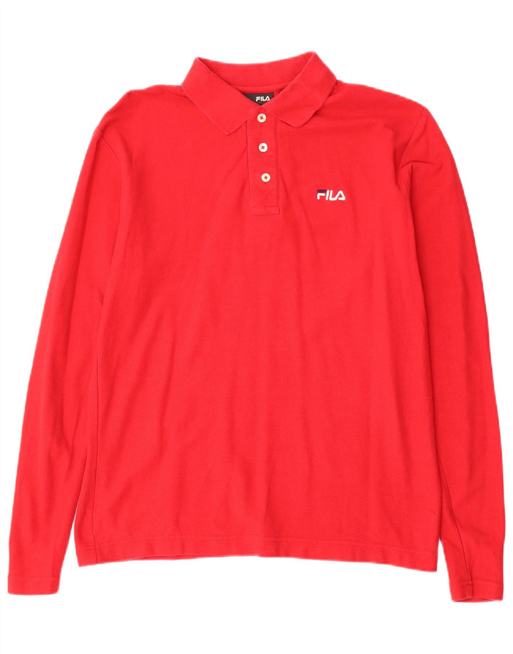 Camisa polo masculina Fila manga comprida pequena algodão vermelho