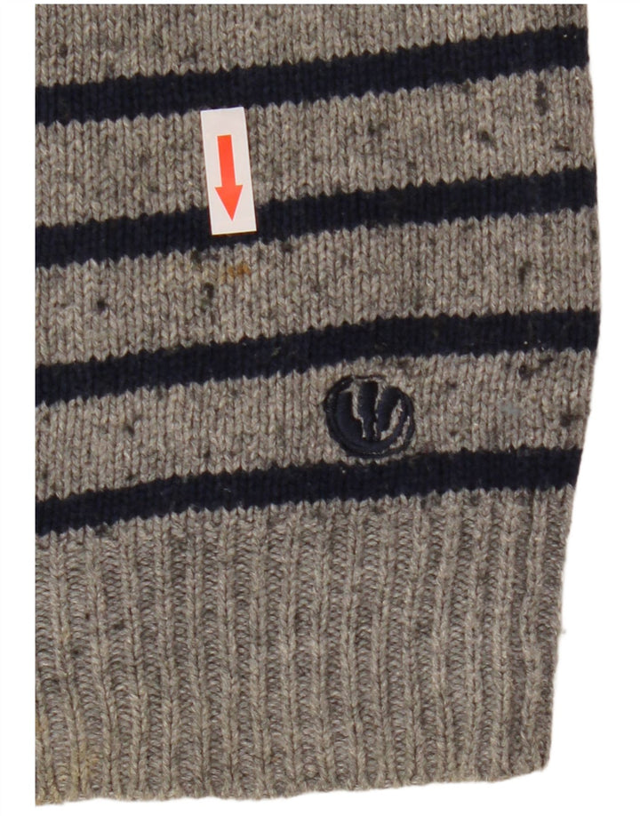 Suéter masculino Fat Face com gola redonda listrado cinza médio