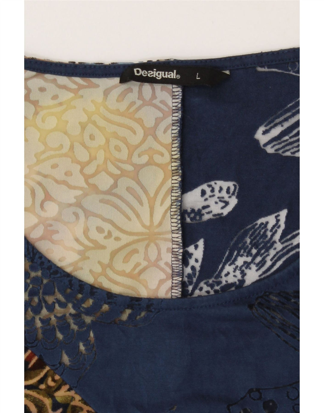 Desigual Top feminino oversized manga 3/4 Reino Unido 16 grande floral multicolorido