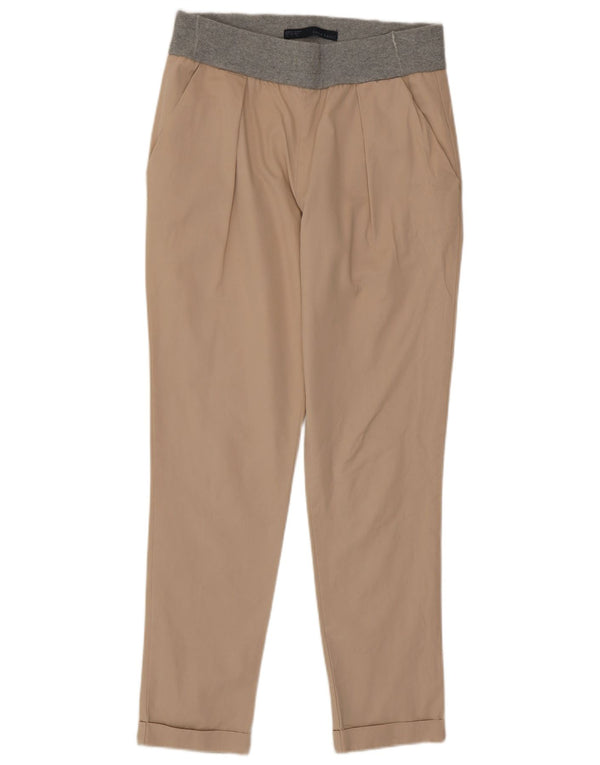 Zara Calça Chino Feminina Slim Pequena W26 L27 Bege Colourblock Algodão