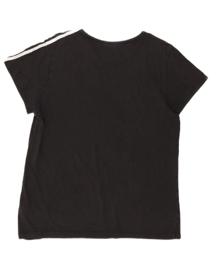 ADIDAS Womens Graphic T-Shirt Top UK 12 Médio Algodão Preto