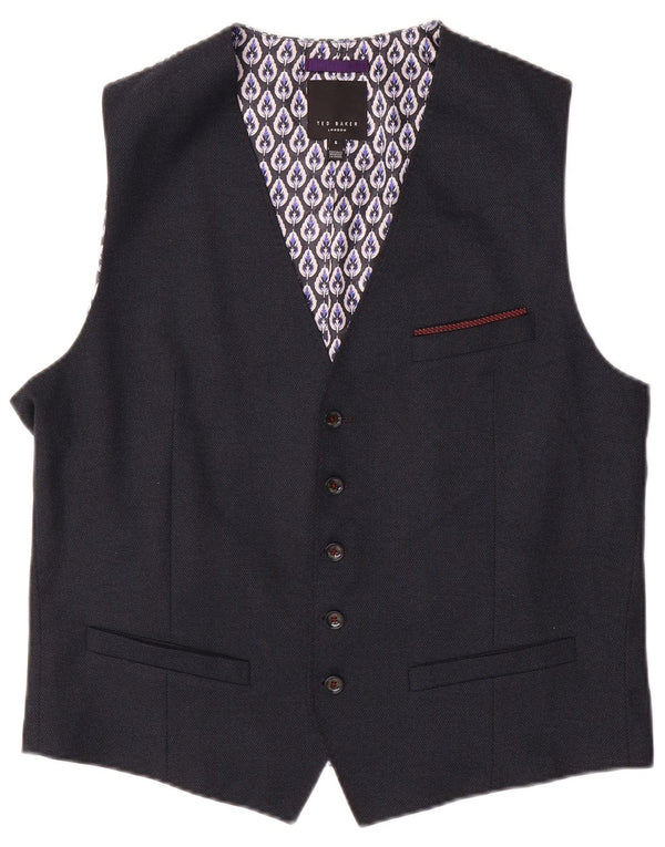 TED BAKER Mens Waistcoat Size 5 XL Navy Blue Floral Polyester