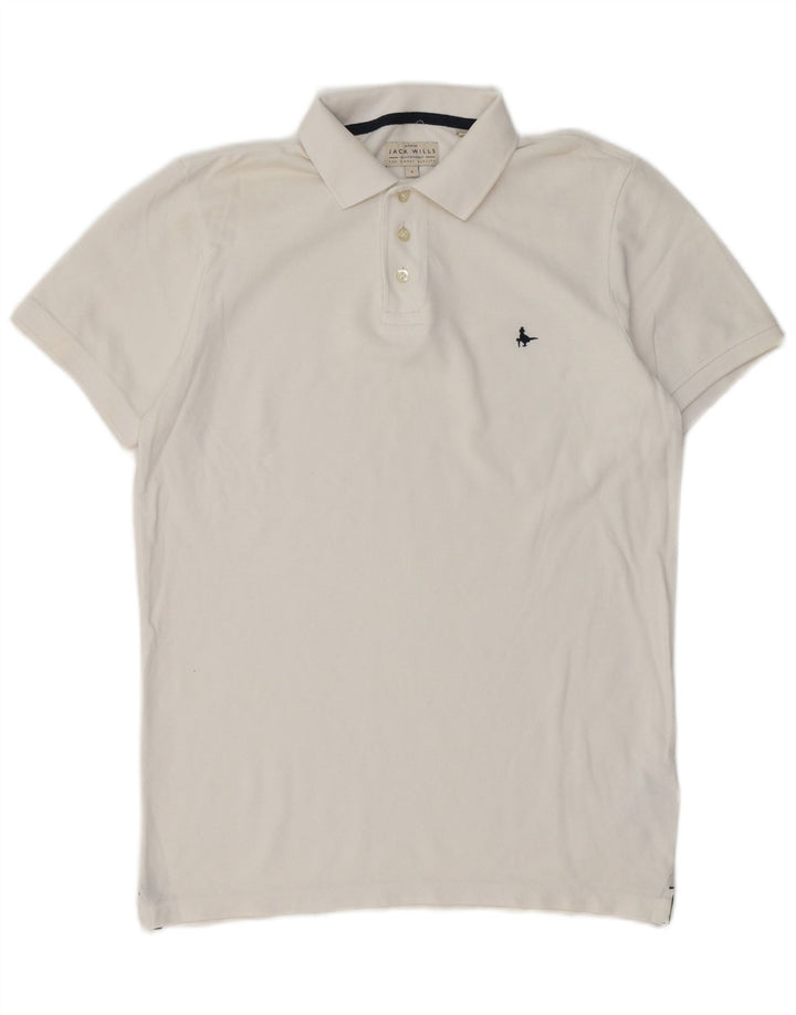 Camisa polo masculina Jack Wills pequena de algodão branco