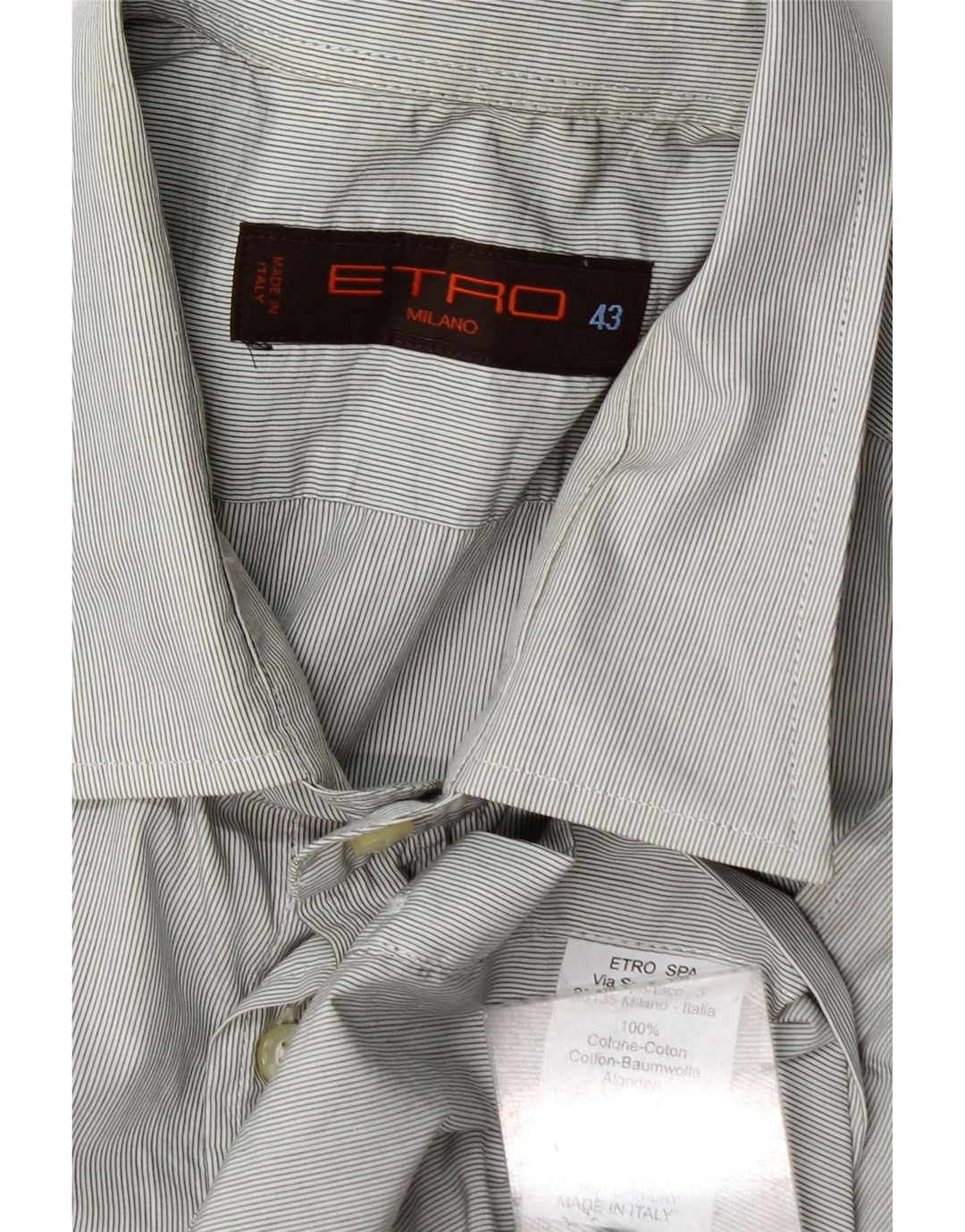 Camisa masculina Etro tamanho 43 XL algodão listrado cinza