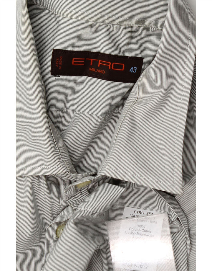 Camisa masculina Etro tamanho 43 XL algodão listrado cinza