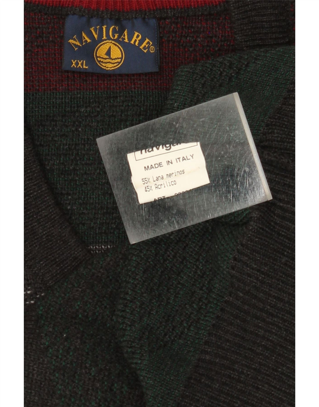 Suéter masculino NAVIGARE com decote em V 2XL verde Argyle/Diamante lã Merino