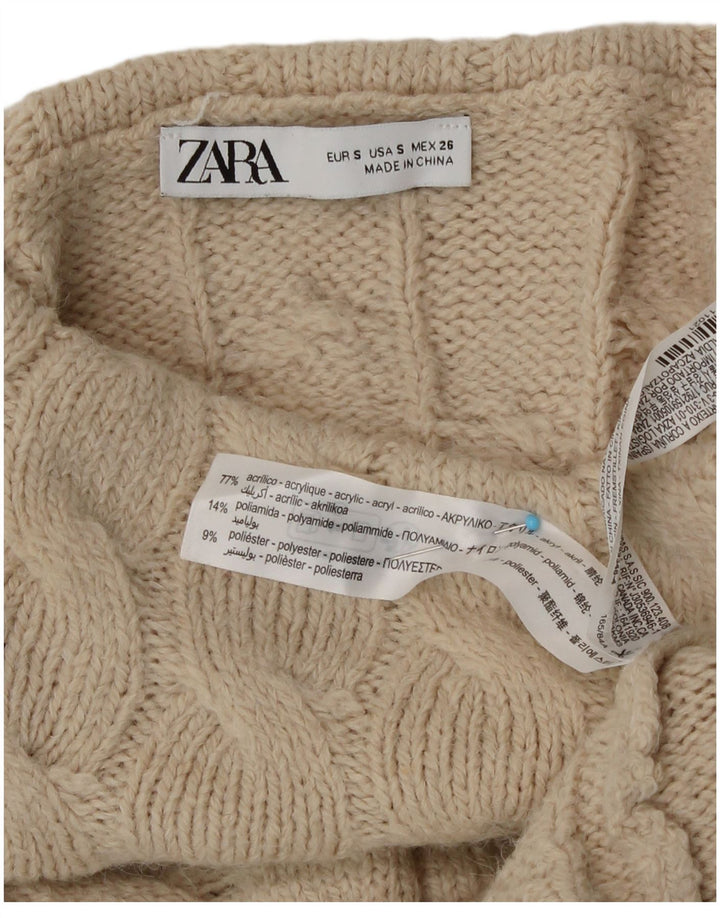 Zara Suéter feminino com gola redonda e gola redonda, Reino Unido 10 pequeno bege
