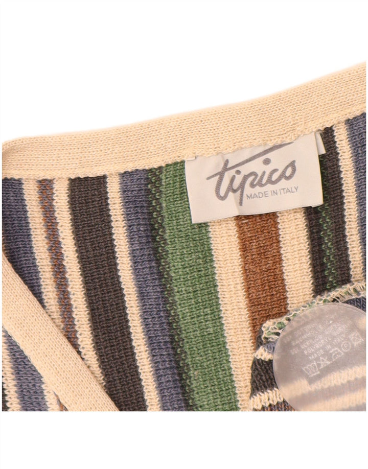 Suéter cardigã masculino vintage grande algodão listrado multicolorido