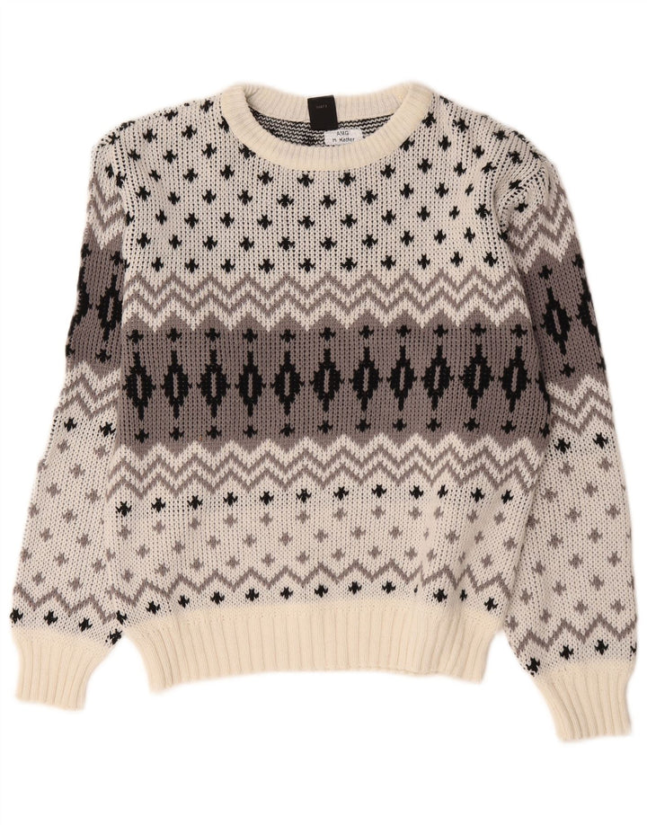 Suéter masculino C&A com gola redonda UE 48/50 médio branco Fair Isle