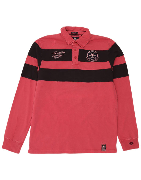 Camisa polo masculina de rugby gráfica Nova Zelândia Auckland 2XL listrada vermelha