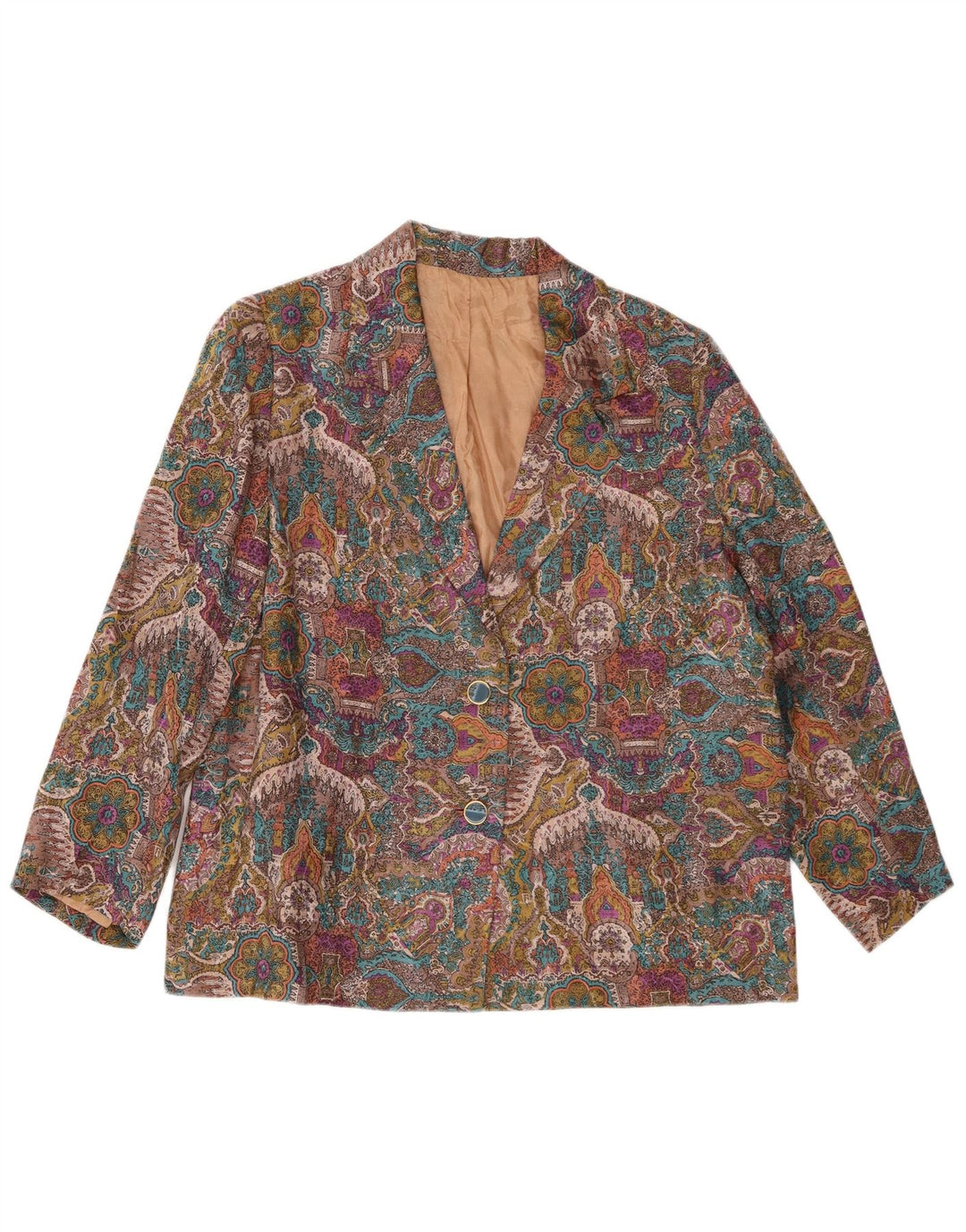 Jaqueta blazer feminina vintage com padrão abstrato Reino Unido 14 grande multicolorida