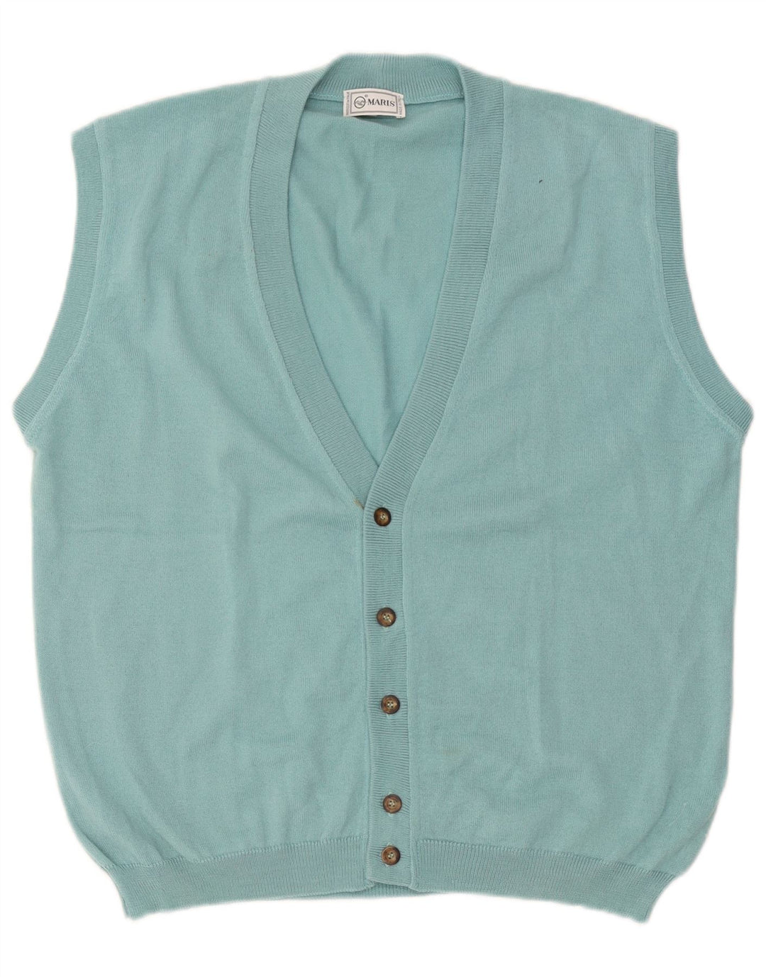 Suéter cardigã masculino vintage sem mangas XL lã azul