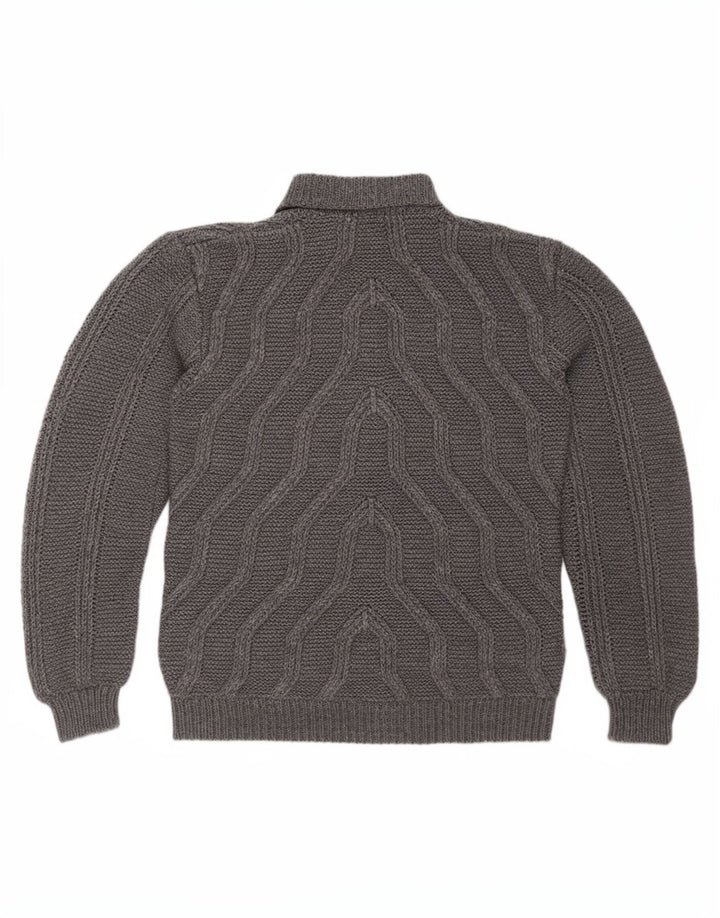 Suéter vintage masculino com gola tartaruga, cinza médio geométrico