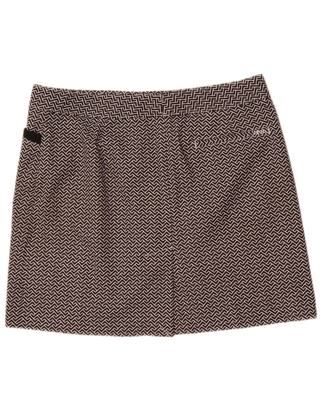 Izod Mini saia feminina de golfe US 8 médio W32 poliéster geométrico preto