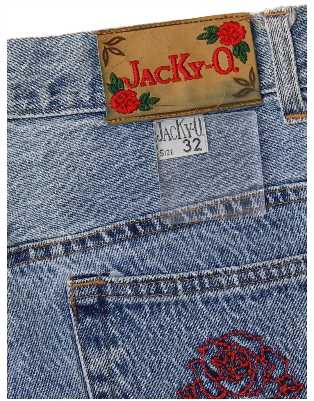 Calça jeans feminina JACKY-O W32 L29 azul floral algodão