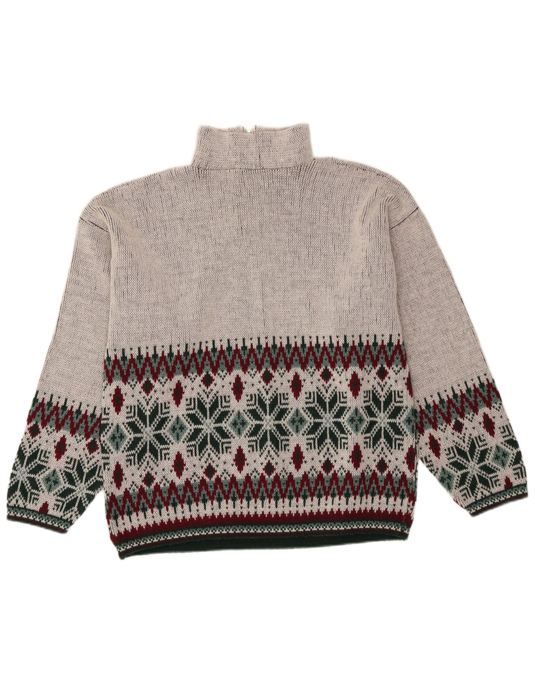 Suéter masculino vintage com zíper e pescoço médio cinza Fair Isle