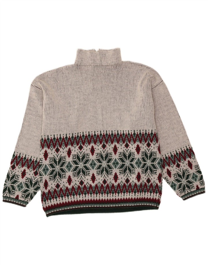 Suéter masculino vintage com zíper e pescoço médio cinza Fair Isle