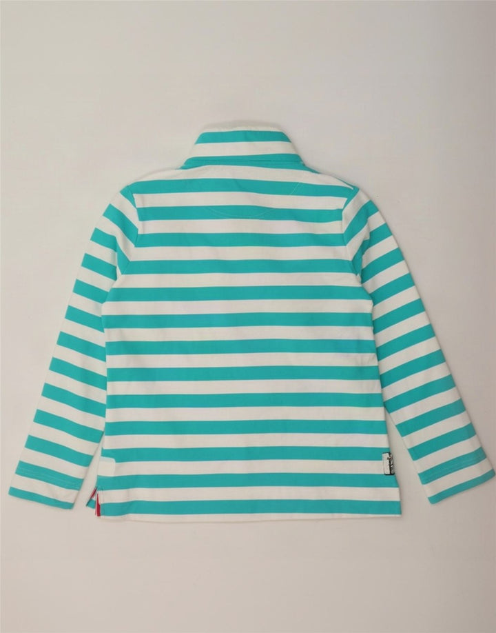 Suéter feminino Joules com gola redonda e botão UK 16 grande listrado turquesa