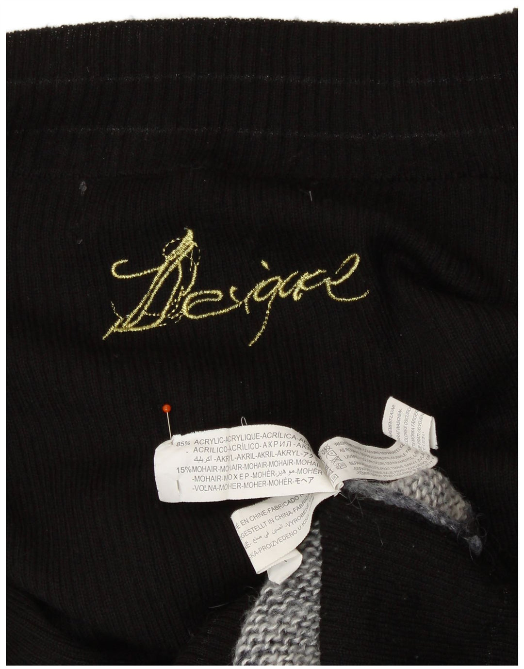 Suéter feminino DESIGUAL com gola canoa UK 12 médio preto colorido