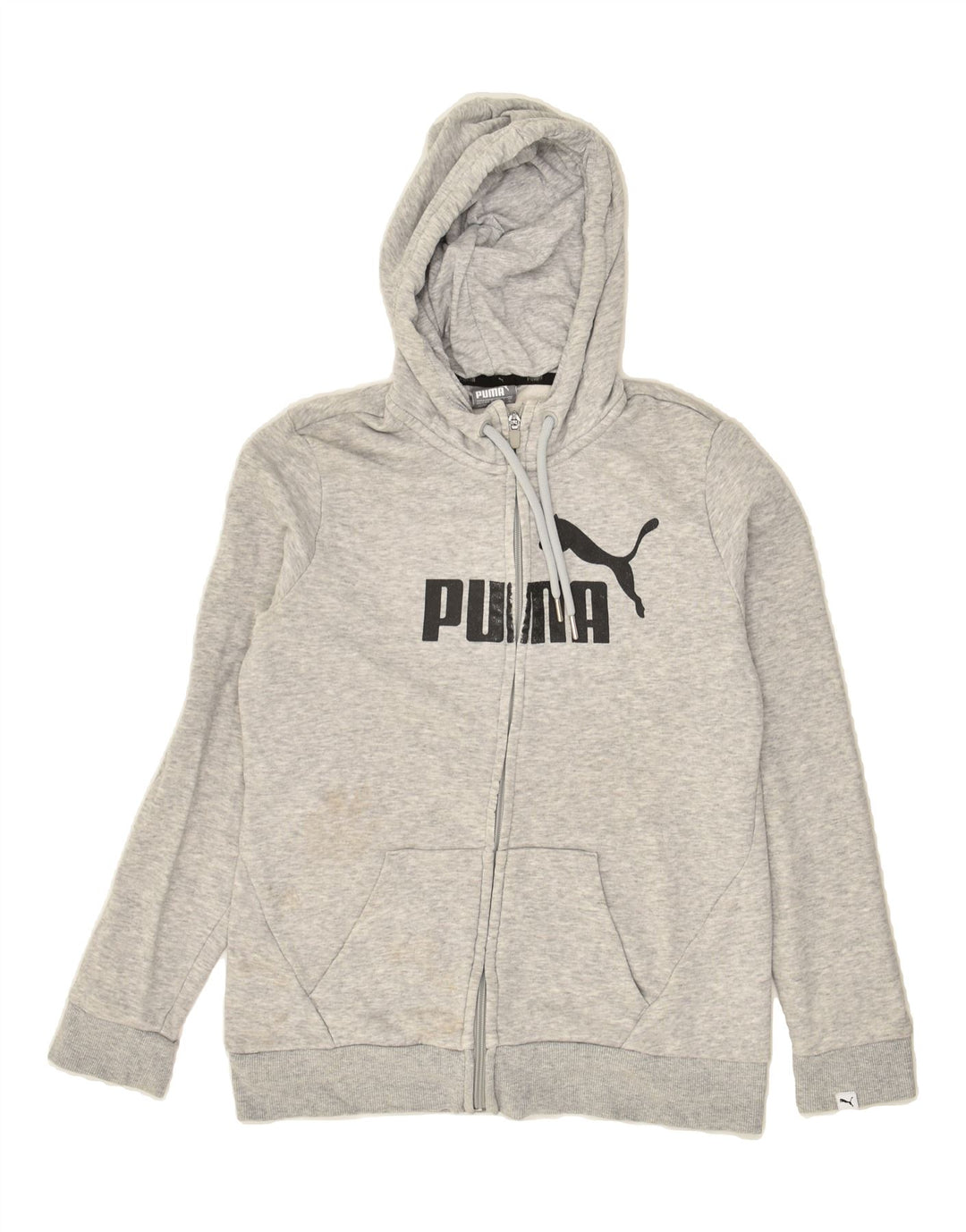 PUMA Womens Graphic Zip Hoodie Sweater UK 12 Medium Grey Cotton Vintage Puma and Second-Hand Puma from Messina Hembry 