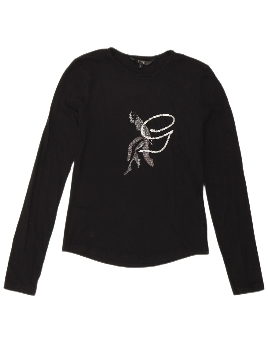 Guess By Marciano Top gráfico feminino manga comprida tamanho 3 XS preto