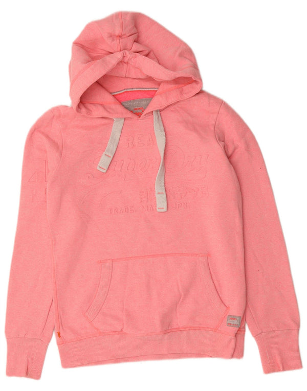 Superdry feminino gráfico moletom com capuz UK 10 pequeno algodão rosa