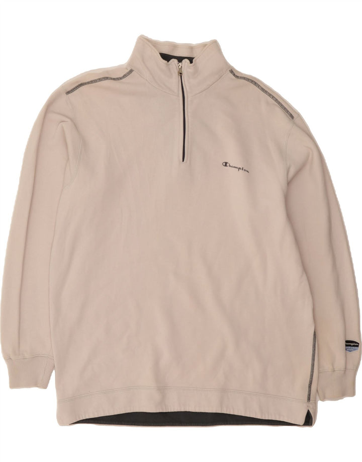 CHAMPION Mens Zip Neck Sweatshirt Jumper 2XL White Cotton Vintage Champion and Second-Hand Champion from Messina Hembry 