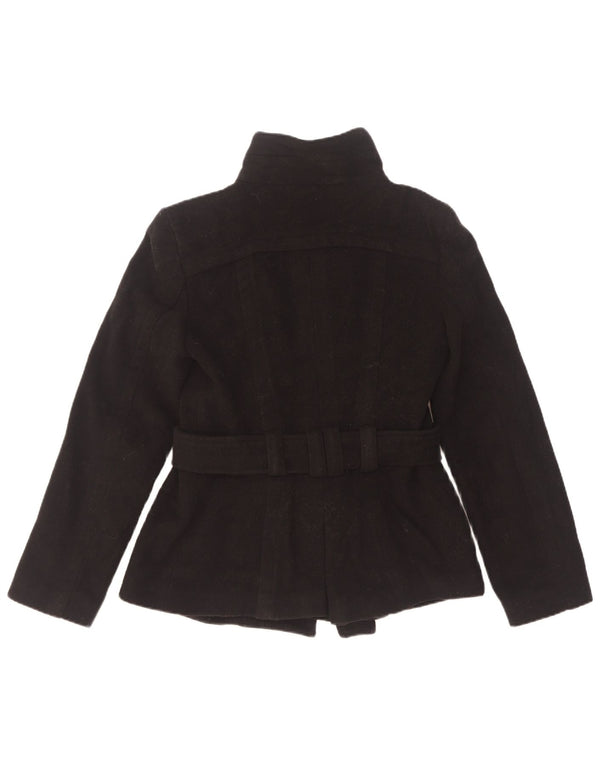 Zara Womens Pea Coat UK 6 XS Lã Preta