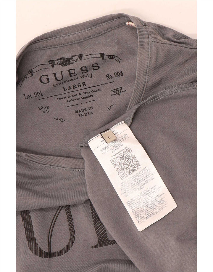 Guess Mens Gráfico Top Manga Longa UK 40 Algodão Cinza Médio