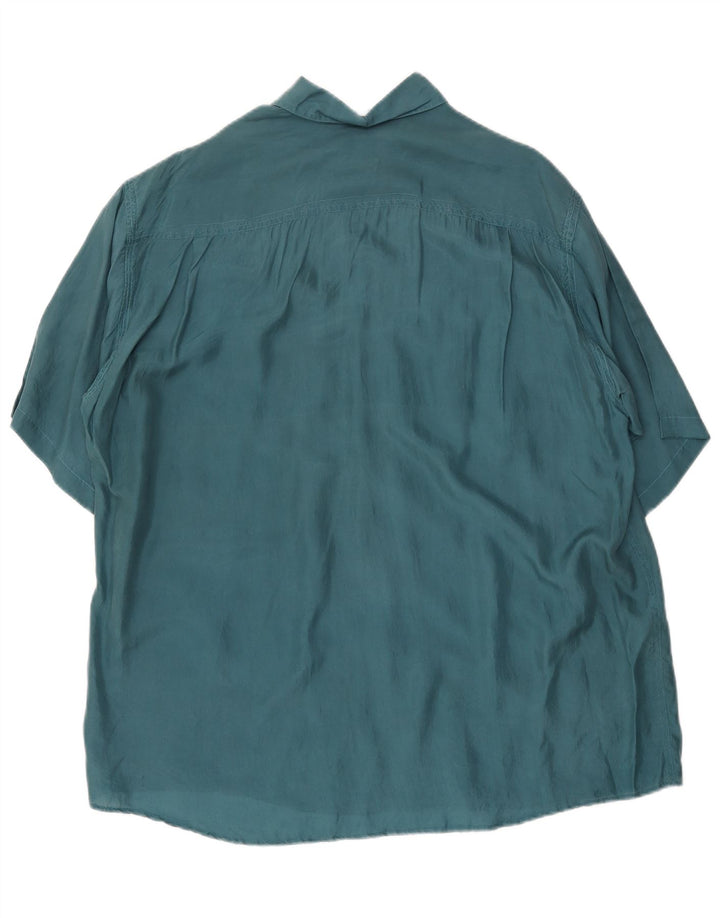 Camisa masculina VINTAGE de manga curta solta ajuste médio verde seda