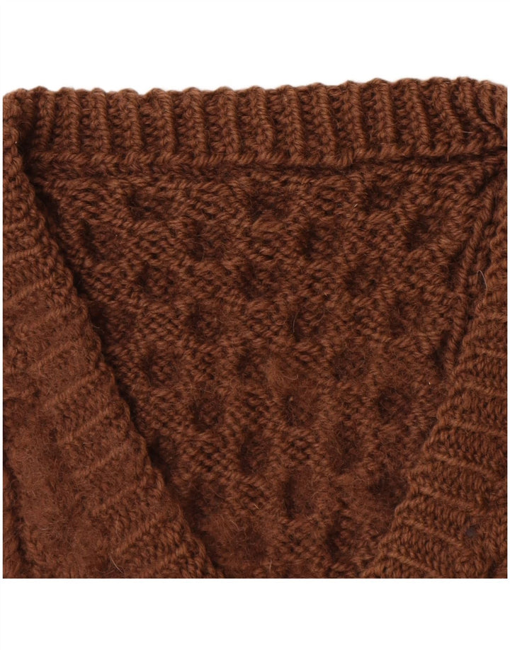 Suéter feminino VINTAGE com decote em V Reino Unido 14 grande marrom