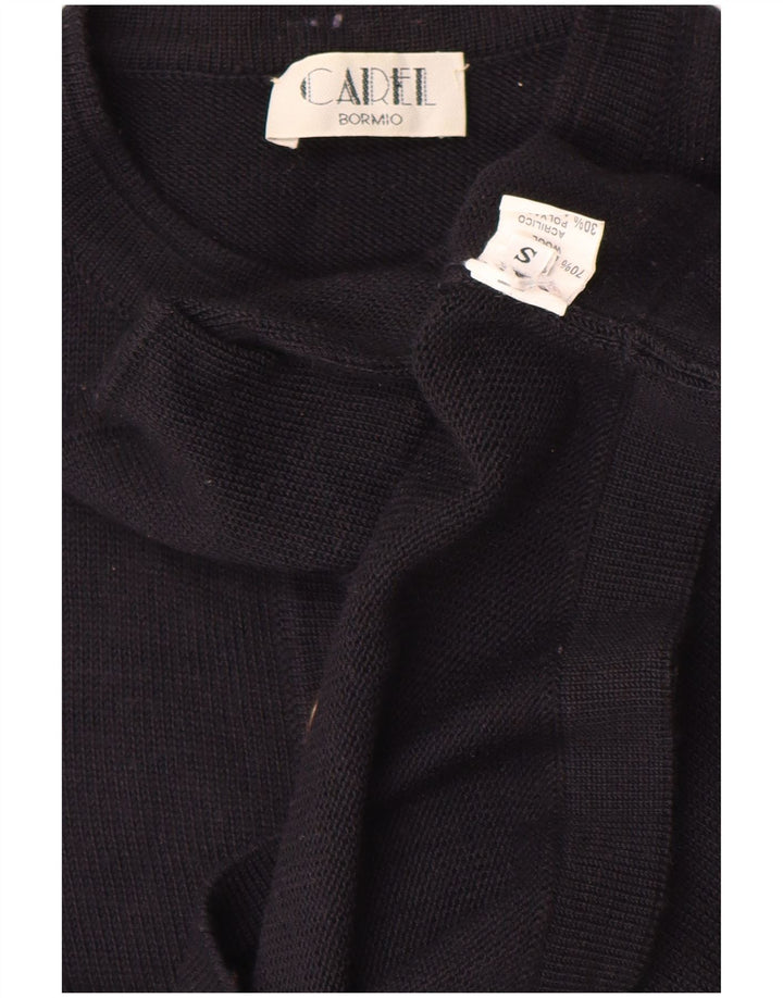Suéter cardigã feminino vintage de grandes dimensões Reino Unido 10 lã azul marinho pequena