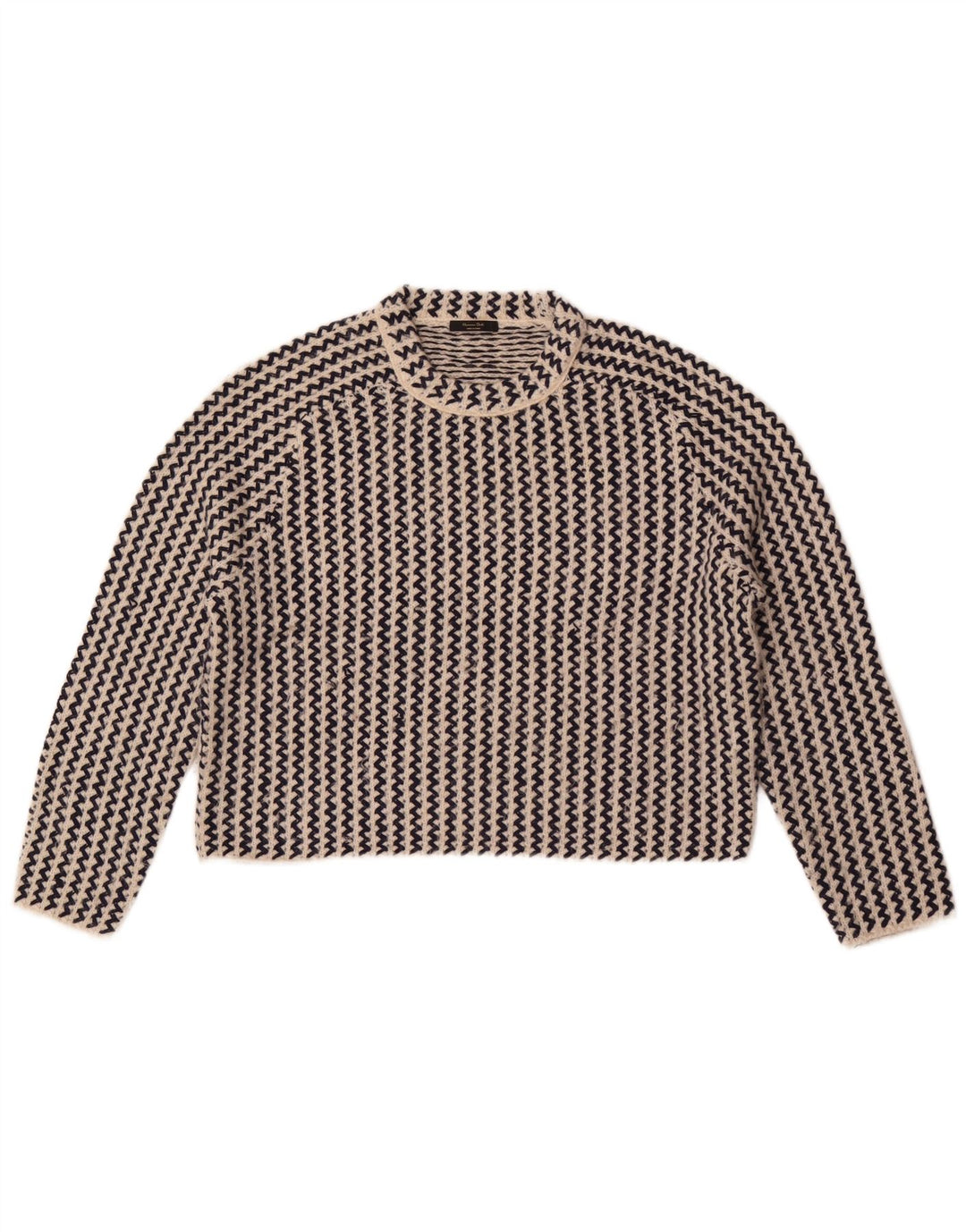 Suéter feminino Massimo Dutti com gola redonda e gola redonda, tamanho pequeno, branco