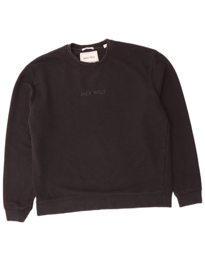 JACK WILLS Suéter masculino de ajuste relaxado de algodão preto médio