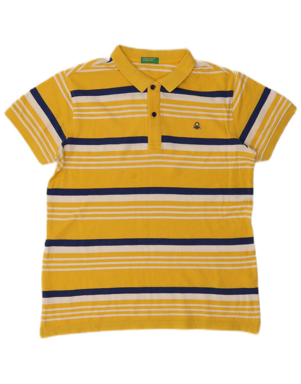 Polo Benetton Boys 13-14 Anos Grande Algodão Listrado Amarelo