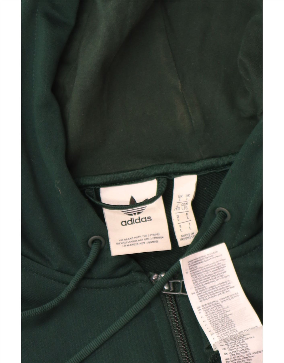 Suéter masculino Adidas com capuz e zíper gráfico grande verde colorido em poliéster