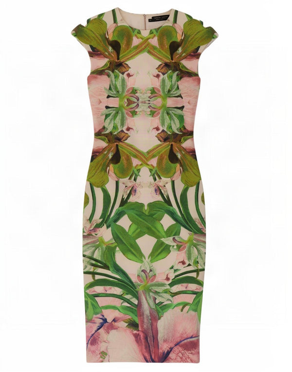 Vestido bodycon feminino Ted Baker tamanho 1 XS poliéster floral multicolorido