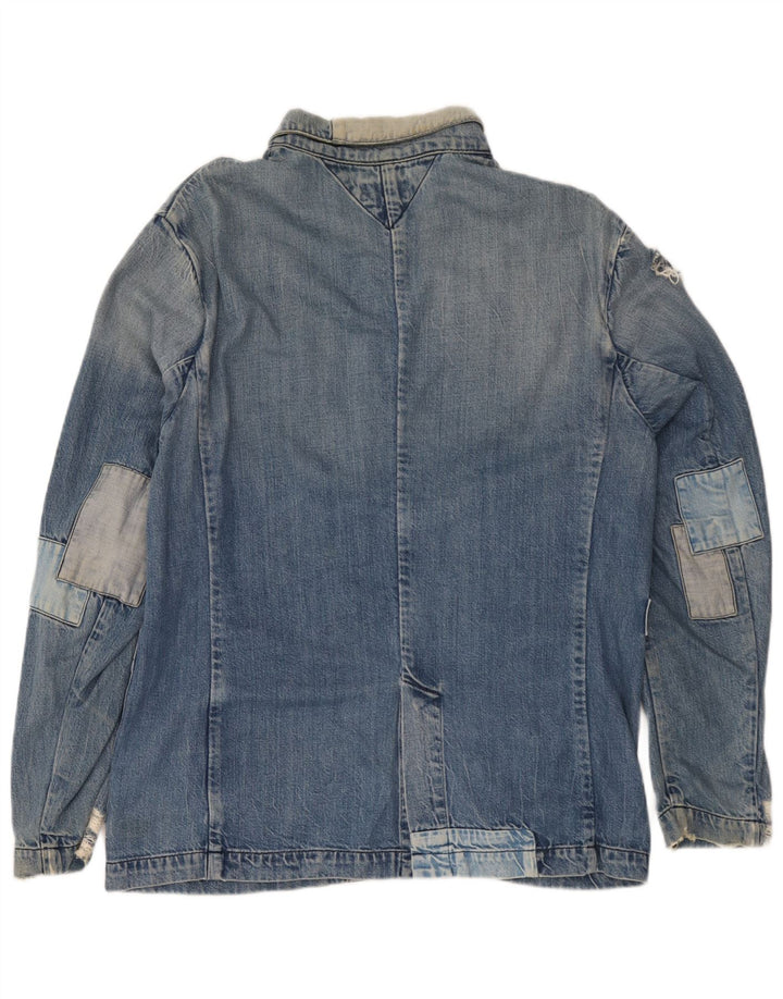Jaqueta jeans feminina Tommy Hilfiger desgastada Reino Unido 18 XL azul patchwork