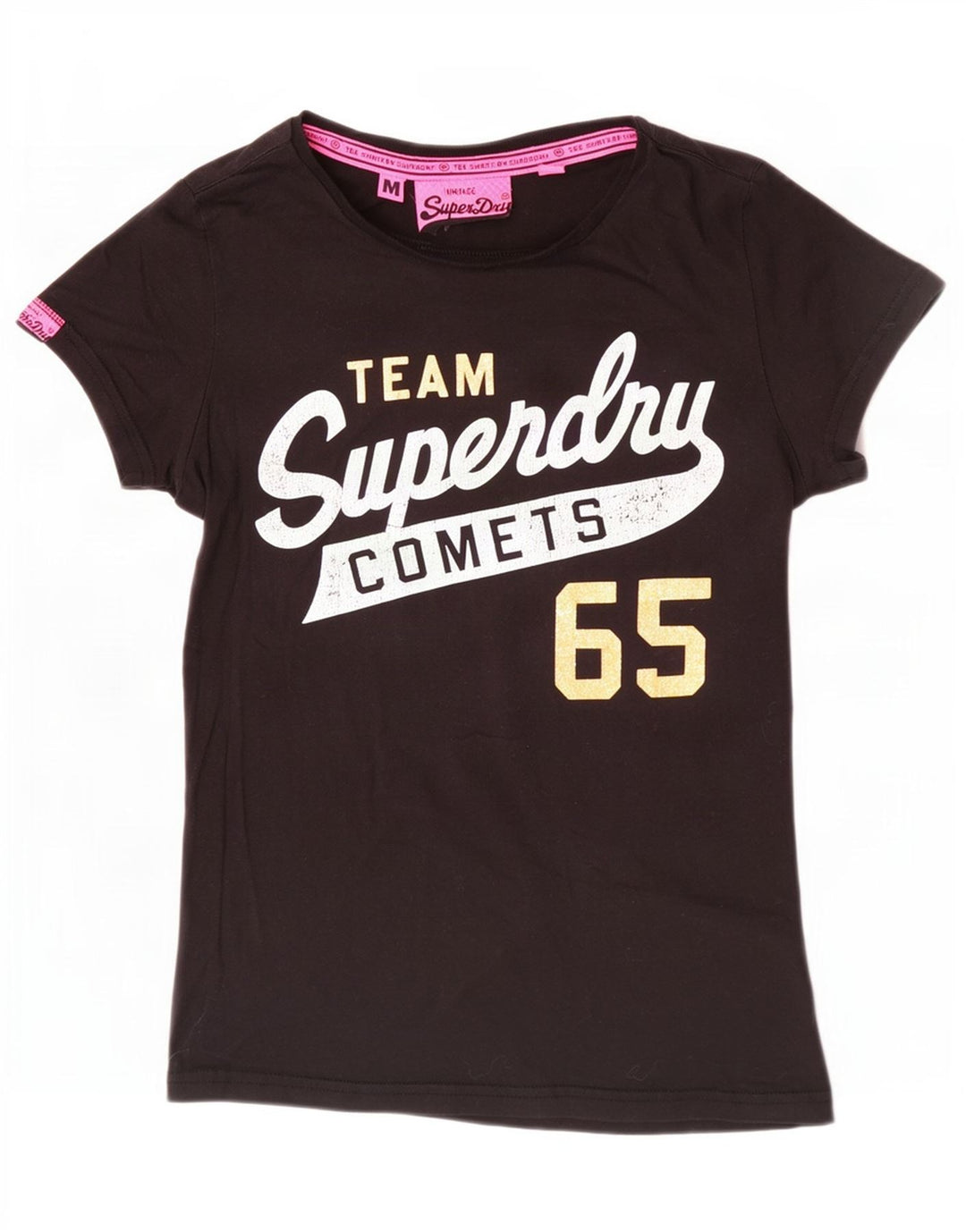 Camiseta feminina Superdry com estampa gráfica UK 12 algodão preto médio