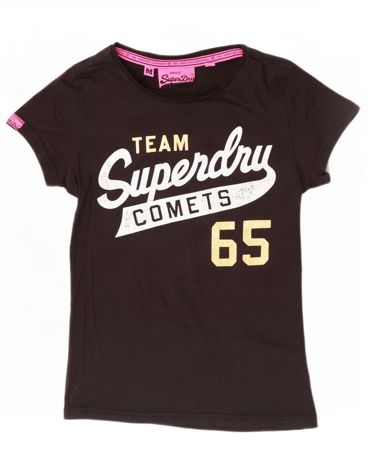 Camiseta feminina Superdry com estampa gráfica UK 12 algodão preto médio