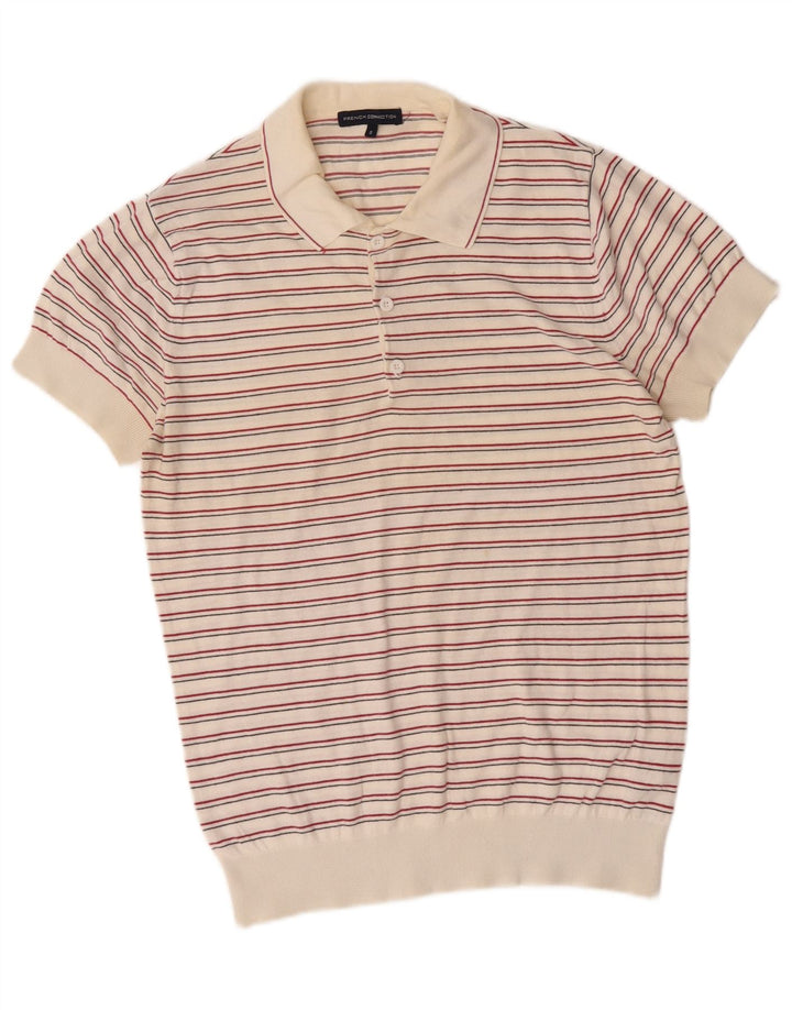 Camisola de jumper com pescoço de polo masculino French Connection pequena listrada branca