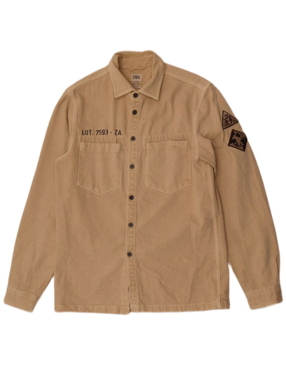 Camisa masculina Zara Graphic Relaxed Fit Algodão Bege Médio