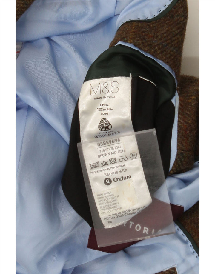 Jaqueta blazer masculina de 2 botões Marks & Spencer Reino Unido 48 2XL lã xadrez marrom