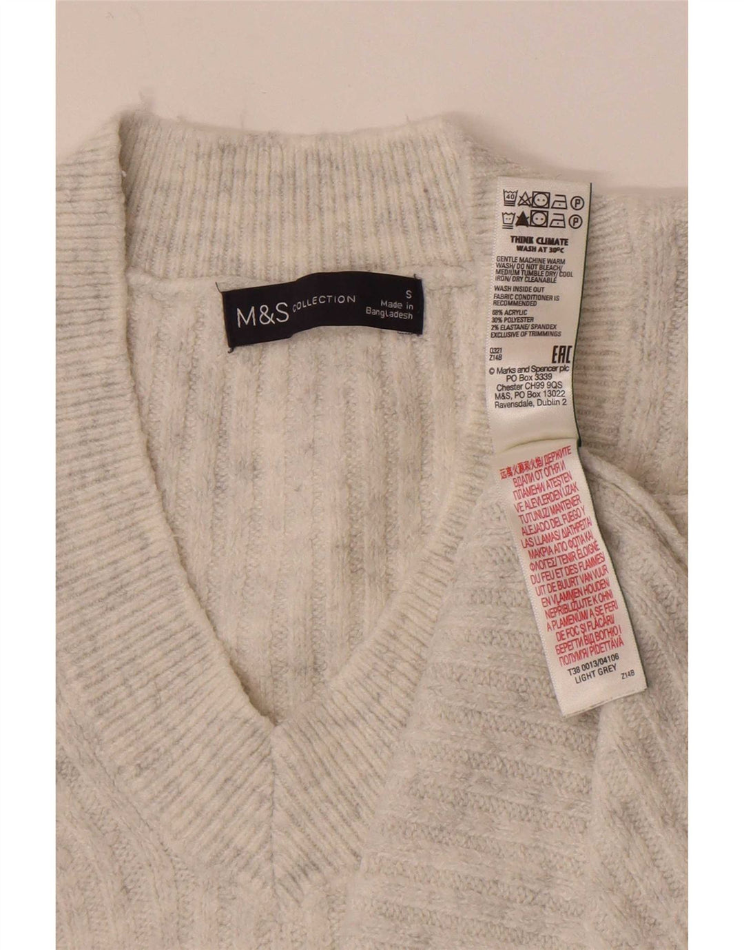 Regata feminina Marks & Spencer com colete grande, Reino Unido 10, pequeno, cinza, acrílico