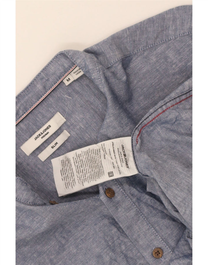 Camisa pulôver masculina Jack & Jones Slim Fit de algodão manchado azul médio