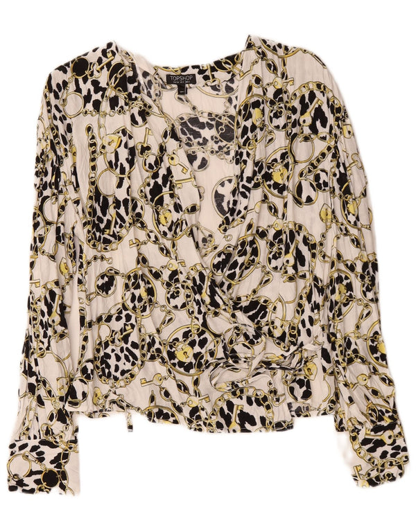 Topshop cardigã feminino oversized com padrão abstrato e envoltório UK 6 XS branco