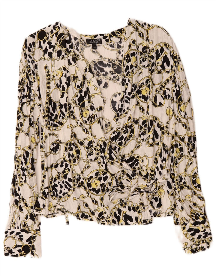 Topshop cardigã feminino oversized com padrão abstrato e envoltório UK 6 XS branco